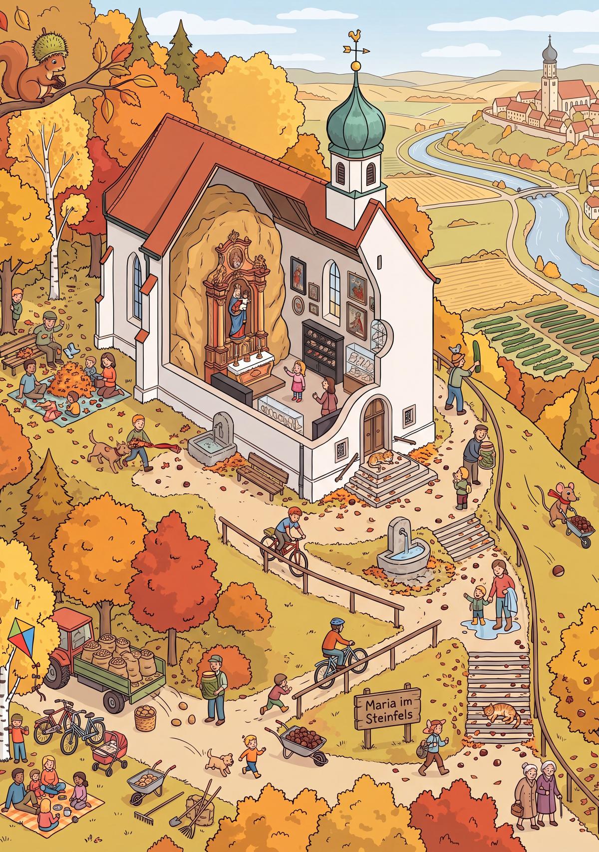 Wimmelbild 7: Wallfahrtskirche Maria im Steinfels